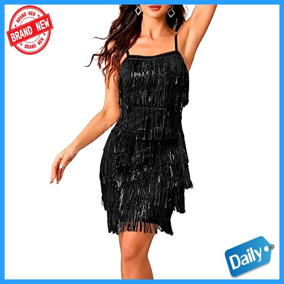 Sequin Fringe Mini Dress for Prom Party Cocktail Gatsby Flapper - Picture 4 of 6